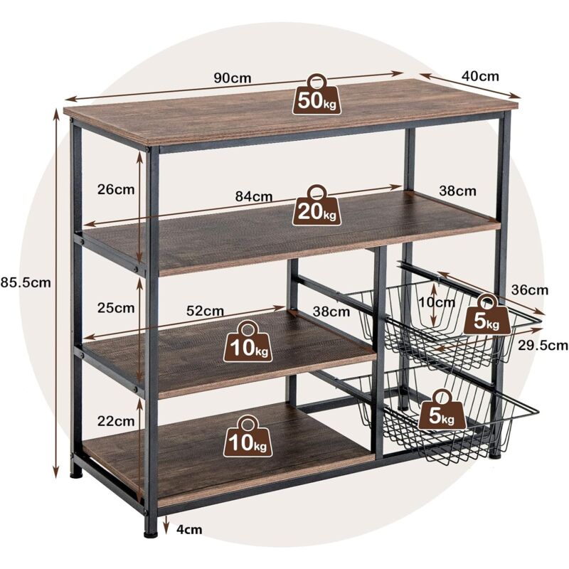 GOPLUS Scaffale da Cucina a 4 Livelli, Portaspezie Industriale con Struttura  in Metallo, 2 Cestini Estensibili, Mobiletto Portaoggetti Indipendente per  Il Soggiorno e Cucina, 90 x 40 x 85,5 cm