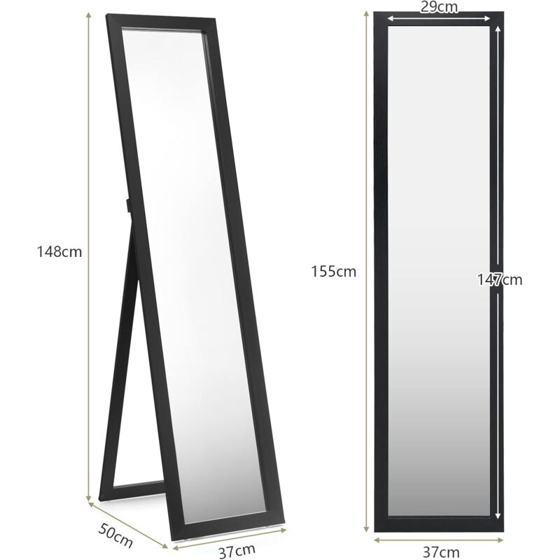 GOPLUS Specchio da Terra, Specchio da Parete, Inclinazione Regolabile, con  Cornice in Legno Rettangolare, per Camera da Letto, Specchiera Moderna, 37  x 50 x 148 cm (Nero)