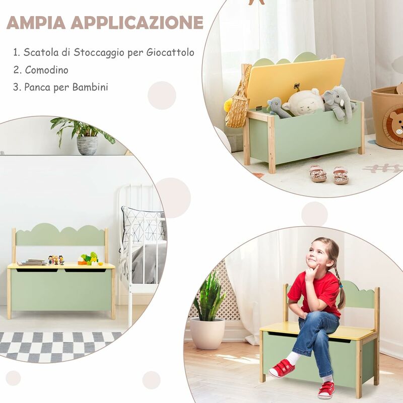 Panca imbottita per riporre i giocattoli per bambini, Organizer con  coperchio rimovibile - Costway