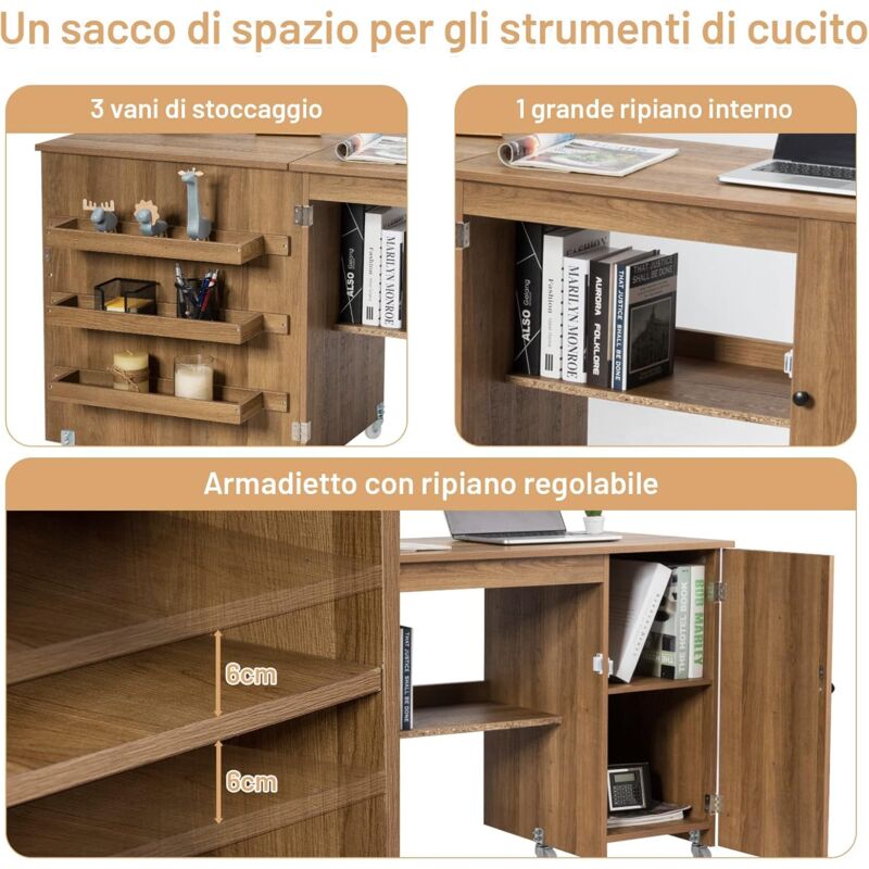 GOPLUS Mobiletto Cucito Pieghevole con Mensole e 5 Ruote Armadietto per  Cucito Tavolo Allungabile per Macchina da Cucire 117x77x40 cm (Bianco) :  : Casa e cucina