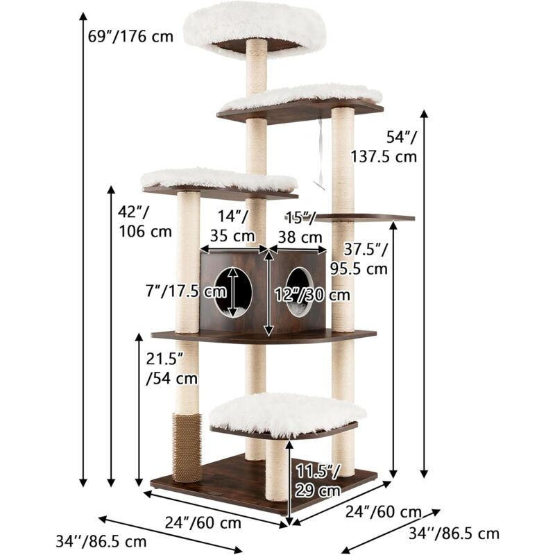 Tiragraffi Per Gatti Grande Con Cuscino - 163 Cm, Sisal, Base Stabile, Per Gatti Adulti Fino A 15 Kg - Foto 3