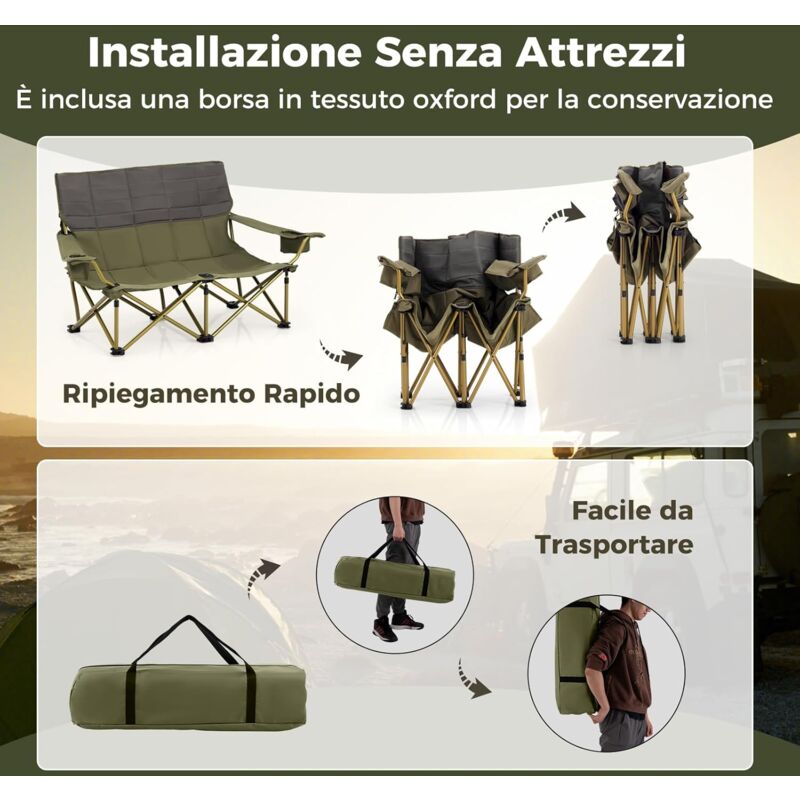 Sedia Da Campeggio Portatile Con Baldacchino Incorporato - Pieghevole, Tessuto Oxford 600D, Telaio In Acciaio, Con Portabicchieri E Tasca, Blu Navy