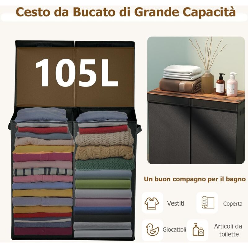 50L Cesto Portabiancheria Su Rotelle 20x40x60 Cesta Panni Sporchi Con Coperchio 79125127