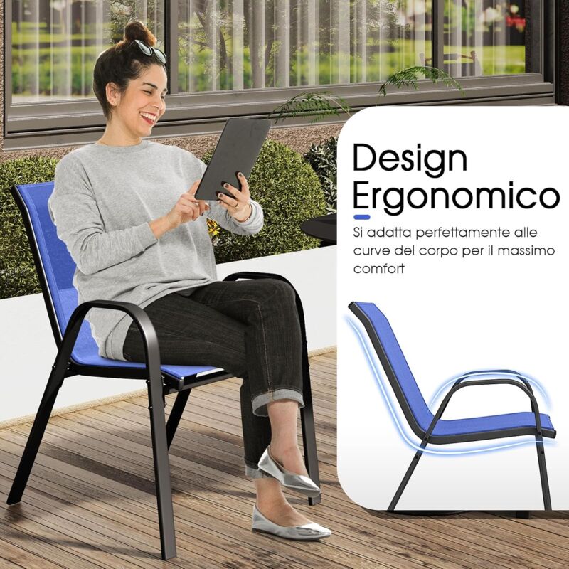 KOMFOTTEU Set Di 2/4 Sedie Da Giardino, Sedie Impilabili Da Esterno In Tessuto Con Telaio - 12