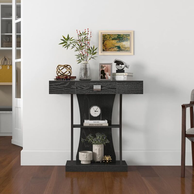PADMA HOUSE Tavolo Consolle Con 2 Cassetti: Mobile Da Ingresso In Legno, 90x35x76.5 Cm, Marrone - 4