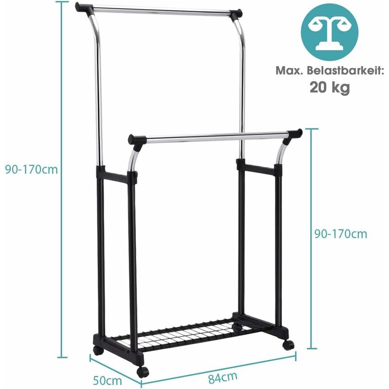 Stand Appendiabiti Attaccapanni Porta Abiti con Ruote in Acciaio  Appendiabiti con Vano Scarpe Nero