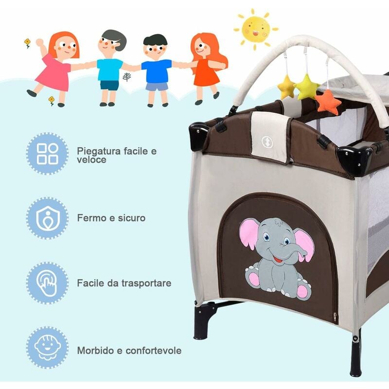 GOPLUS Lettino 3 in 1 per Bambino con 2 Ruote e Borsa per Trasporto, Lettino  Pieghevole e Multifunzione, Struttura Metallica e Stabile (MARRONE)