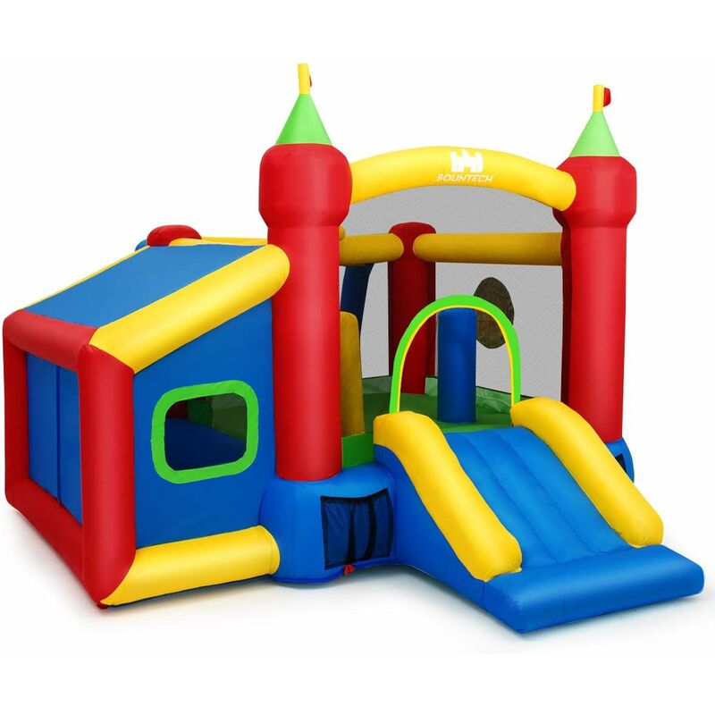 GOPLUS Castello Gonfiabile per Bambini in PVC con Scivolo e 100 Palline  Colorate,Giochi Gonfiabili Giganti da Giardino 380x305x215cm