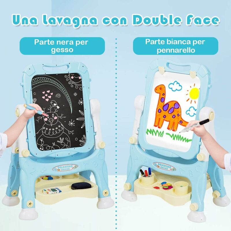 GOPLUS 2 in 1 Lavagna Magnetica Verticale per Bambini Double Face, Lavagna  Cancellabile con Cavalletto Altezza Regolabile e Accessori Artistici (Blu)