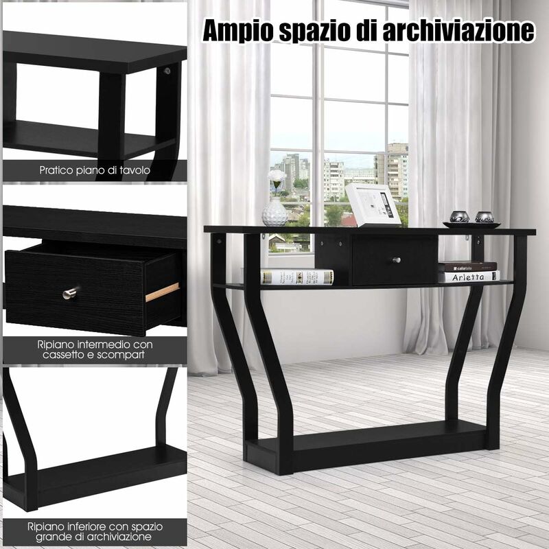scrivania Soggiorno Happy Home Consolle con 2 cassetti e Organizer per scaffali 97 x 35 x 76 cm per Camera da Letto 