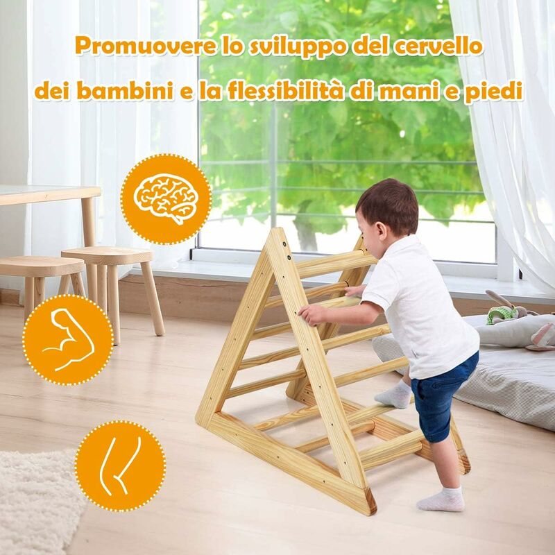 GOPLUS Triangolo a gradini in Legno di Pino,Step Triangle,Triangolo d'Arrampicata  per Bambini, Scala Triangolare Rampicante per Bambini più di 3 Anni,  Attrezzo Fitness Sicuro e Stabile