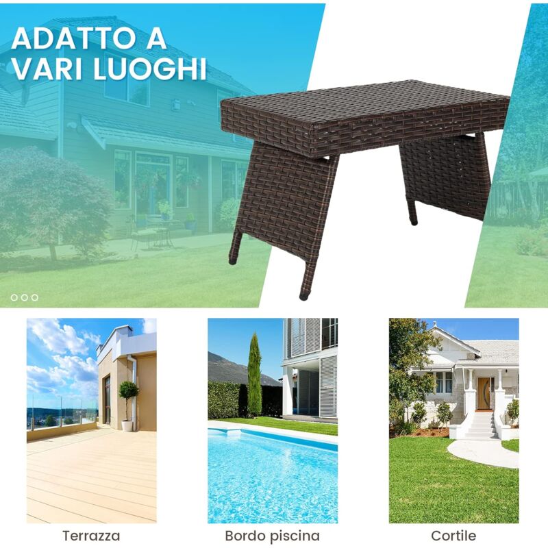 Tavolino Pieghevole In Rattan Marrone 60x40x40 Cm – Portata 45 Kg, Per Giardino E Balcone