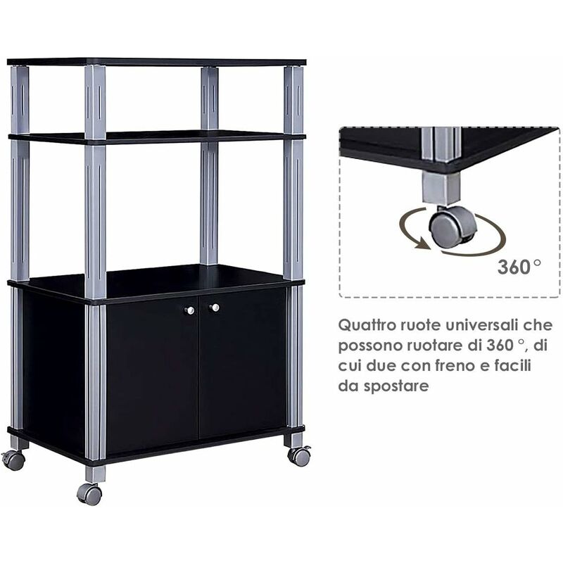 Carrello da cucina a 4 livelli con cestello Portaforno a microonde