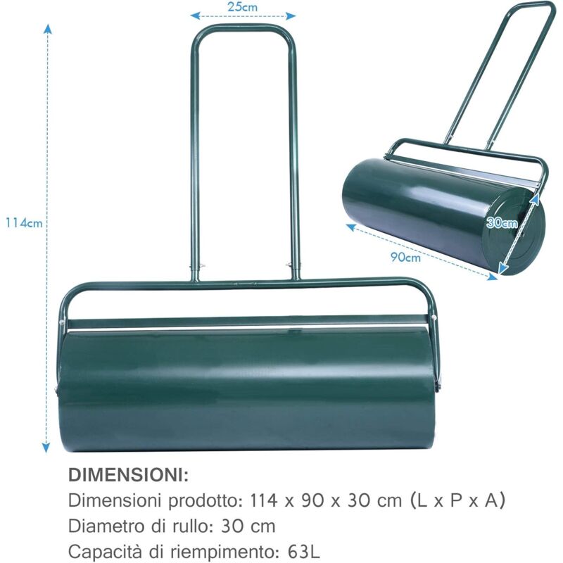 Rullo Per Prato COSTWAY Larghezza 90cm - Capacità 63L Per Acqua/Sabbia, Nero