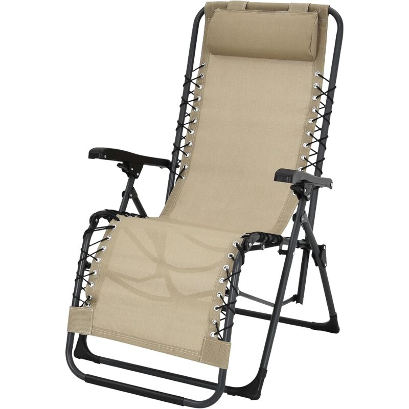 GOPLUS Set di 2 Sedia a Sdraio Pieghevole con Tavolo in Teslin e Ferro, con  Portabicchieri, per 2 Persone Meno di 140 KG (Beige)