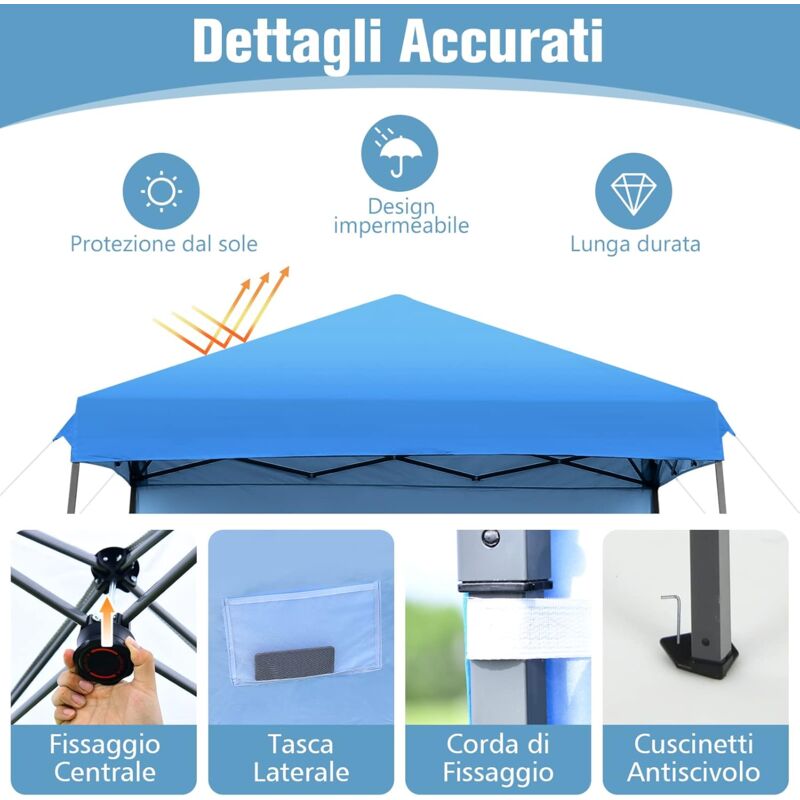 GOPLUS 3x3M Gazebo Pieghevole da Giardino per Eventi, Regolabile a 3  Altezze, Lato Laterale Staccabile, Anti-UV e Impermeabile per Picnic  Campeggio e Barbecue, Borsa Trasporto Inclusa, Blu