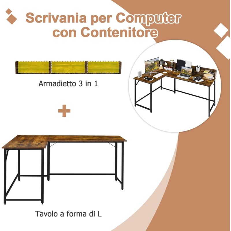 Scrivania per computer a forma di L con rack per file 2 ripiani, Postazione  di lavoro angolare salvaspazio - Costway