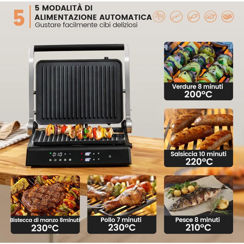 Griglia Per Panini Elettrica 1800W In Acciaio Inox - Temperatura Regolabile 0-300°C Per Ristoranti E Casa - Foto 5