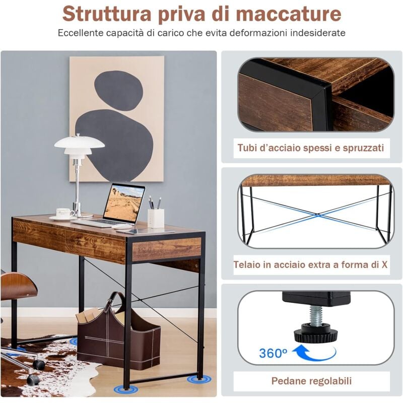 Scrivania con 4 ruote e altezza regolabile, Tavolo per computer con  struttura in tubi di ferro - Costway