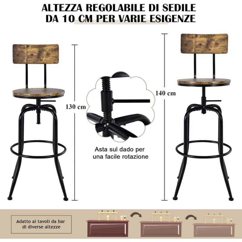 Nalupatio Sgabelli da bar 2 pezzi, sedia alta regolabile in
