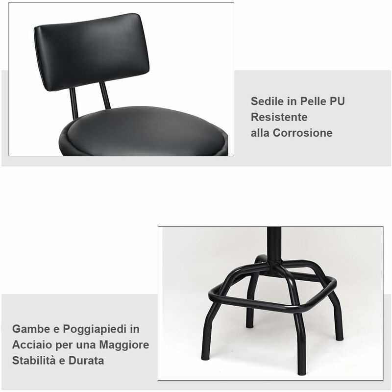 GOPLUS Sgabello da Bar, con Schienale e Poggiapiedi, Morbido e  Confortevole, Girevole a 360°, Altezza Regolabile, Stile Moderno per Bar,  Ufficio, Studio, Nero