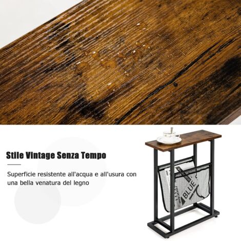 En.casa Tavolino Laterale A C Con Rotelle – 53x30x63 Cm, Bianco, Con Portariviste E Ripiani, Due Ruote Frenanti, MDF Laccato