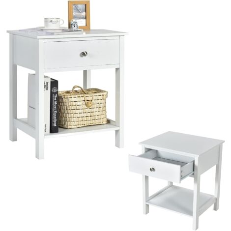 GOPLUS Comodino Multiuso, con Cassetto, Armadietto con Superficie Impermeabile e Ripiano Aperto, Mobiletto Salvaspazio per Camera da Letto/Soggiorno/Ingresso, 48 x 40 x 58 cm (1 Pz) (Bianco) (1/5)