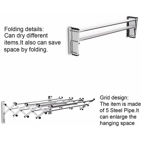 GOPLUS Stendibiancheria a Parete, con 8 Aste in Acciaio Inox,  Portasciugamani Salvaspazio per Bagno, Stendibiancheria Pieghevole