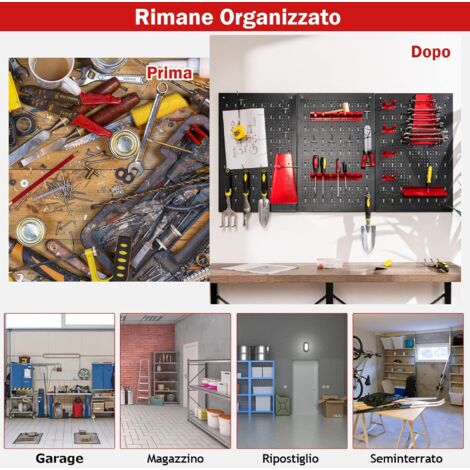 HERCHR Rastrelliera per chiavi e chiavi, 9 Slot Plastica Rossa Standard Chiave Inglese Strumenti Organizzativi, Portautensili per a 9 pezzi appendere alla parete o a una piastra perforata