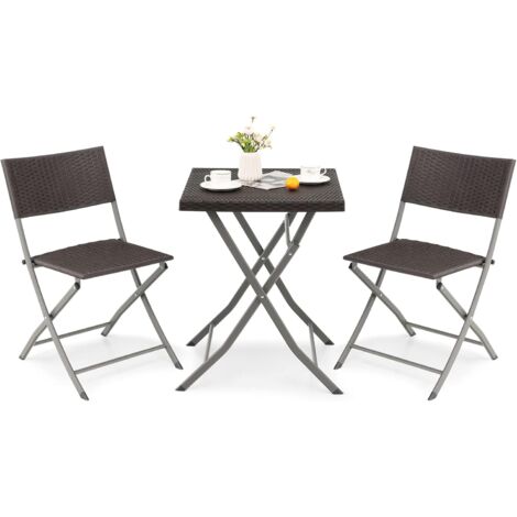 Set Giardino COSTWAY 3 Pezzi - Tavolo E Sedie In Rattan PE Con Vetro Temperato - Foto 4