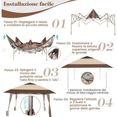 Gazebo Pieghevole Con Pareti - Padiglione Esterno 12m², Impermeabile E UV50+ - Foto 11