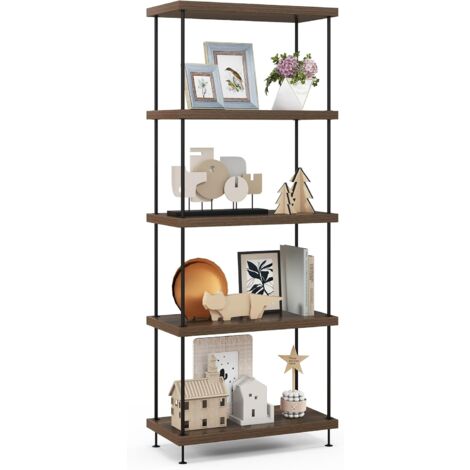 GOPLUS Scaffale Aperto a 2/3/4/5 Ripiani, Scaffale con Telaio Metallico Resistente, Scaffalatura in Stile Industriale, Scaffale Salvaspazio per Camera da Letto, Soggiorno, Studio (60 x 29,5 x 147 cm)