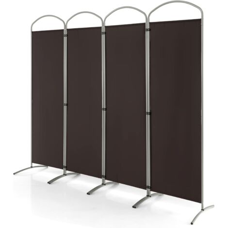 GOPLUS Paravento Separé Divisorio da Interno Esterno, in Metallo, Piedini Stabili, per Soggiorno, Camera da Letto, Ufficio (4 Pannelli, Marrone)