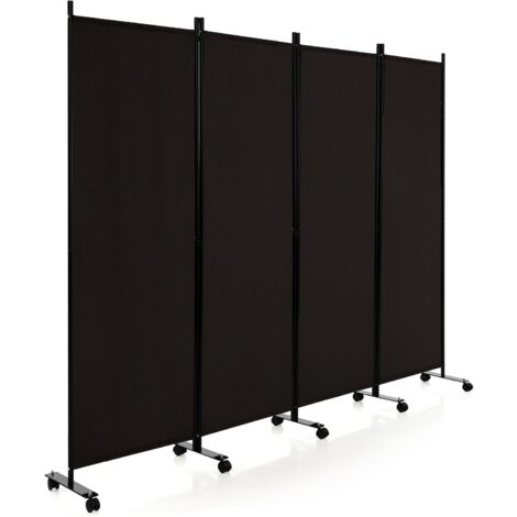 GOPLUS Paravento con Ruote, da Interno Esterno, in Metallo, Piedini Stabili, Separé Divisorio, per Soggiorno, Camera da Letto, Ufficio (4 Pannelli, Marrone)