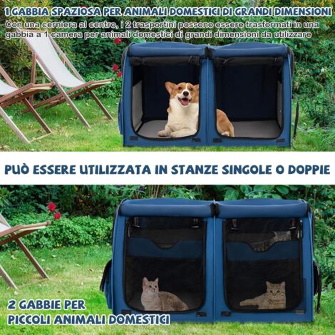 Trasportino Per Gatti E Cani A Doppio Scomparto - Cuccia Pieghevole 2-in-1 Con Amache E Lettiera, Portatile Per Viaggi E Casa