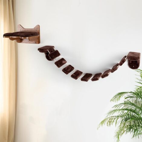 GOPLUS 127 cm Parete di Arrampicata per Gatti, Ponte Sospeso con Passerella per Gatti, Tappetino Rimovibile