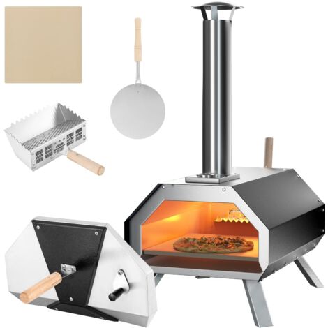 GOPLUS Forno a Legna per Pizza, Griglia in Acciaio Inox a 3 Strati con Termometro, Pala per Pizza, Pietra per Pizza, Gambe Pieghevoli, per Esterno Cortile, Veranda, 51 x 38,5 x 83 cm