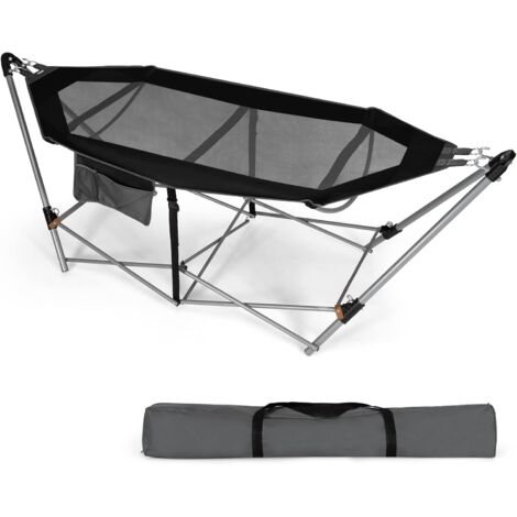 GOPLUS Amaca portatile pieghevole con tasca laterale a caricamento 150KG-Letto da campeggio con supporto in metallo e borsa da trasporto Nero