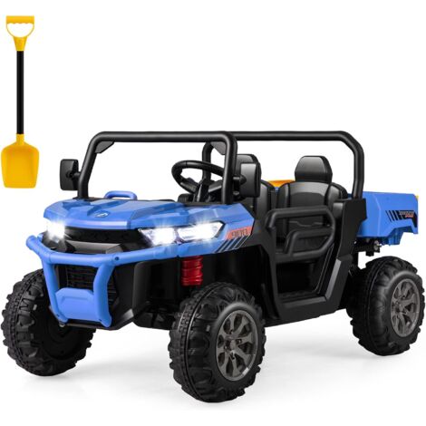 GOPLUS Auto Elettrica per Bambini 12 V, Auto per Bambini a 2 Posti con Letto Basculante e Pala, Telecomando, Musica, Fari e Clacson e Cintura di Sicurezza, Veicolo per Bambini 3-8 Anni (Blu)