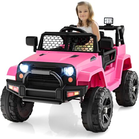 GOPLUS Auto Elettrica per Bambini da 12 V, Veicolo con Telecomando 2.4G, USB, Musica e MP3, con Fari a LED e Clacson, 2,5-4,5 km/h, per Bambini da 3 Anni + (rosa)