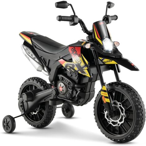 GOPLUS Moto Elettrica 12V, Moto per Bambini con 2 Ruote di Supporto, Faro, Musica per Bambini 3-8 Anni, Veicolo per Bambini con Doppio Motore e Ammortizzatori, 5,5-6 km/h (Nero-Giallo)