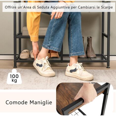 Appendiabiti Ad Angolo Con Panca Per Scarpe Amp Appendiabiti Da Terra Con 12 Ganci In Metallo Marrone 88303652