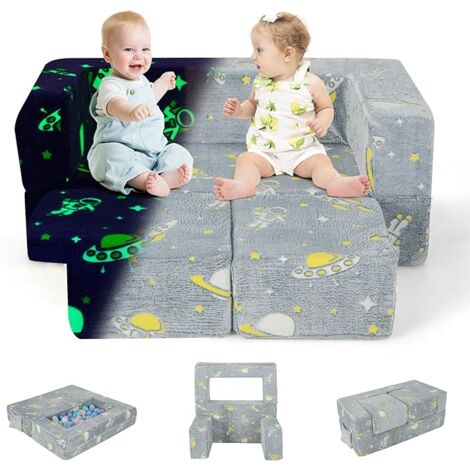 Divano Letto Pieghevole Per Bambini 2-in-1 - Razzo Spaziale, Velluto Pelle Di Pesca, Tasca Laterale, Per Camera Kids - Foto 5