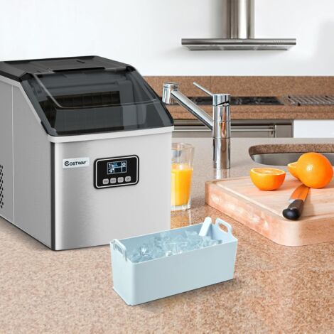 GOPLUS Fabbricatore di Ghiaccio Elettrico 22 KG/24H con Timer e Schermo LCD e 1,1KG di Stoccaggio e Autopulizia, Fabbricatore di Ghiaccio Automatico con Paletta e Cestello per Cucina/Bar/Caffè (1/5)