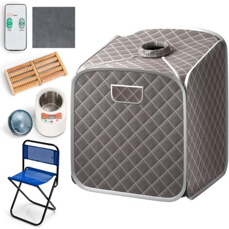 GOPLUS Sauna Spa Portatile a Vapore, Sauna Pieghevole da 2L con Sedia, Massaggio ai Piedi, Rullo, Tappetino Assorbente, 9 Livelli di Temperatura Regolabili, 84 x 83 x 107 cm (Grigio)