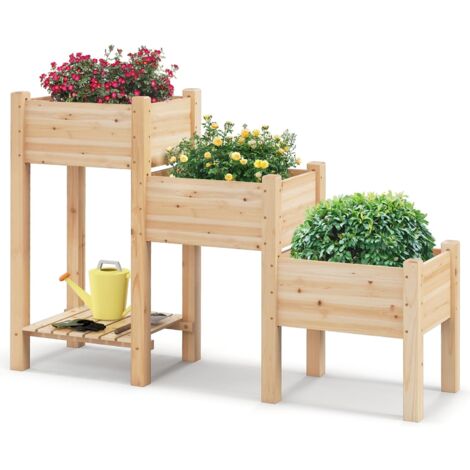 GOPLUS Giardino in Legno a 3 Livelli, Vaso da Giardino Rialzato, Scaffale di Stoccaggio Aperto, Contenitore Verticale per Piante da Esterno per La Coltivazione di Verdure, Fiori ed Erbe Aromatiche (1/5)