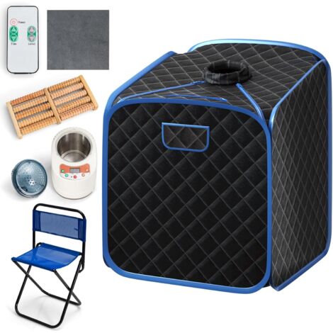 GOPLUS Sauna Spa Portatile a Vapore, Sauna Pieghevole da 2L con Sedia, Massaggio ai Piedi, Rullo, Tappetino Assorbente, 9 Livelli di Temperatura Regolabili, 84 x 83 x 107 cm (Nero)