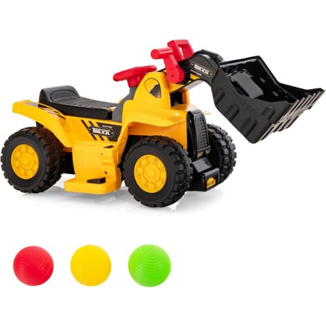 GOPLUS Escavatore Elettrico per Bambini, Veicolo da Costruzione Elettrico per Bambini 6V con Secchio Controllabile, Clacson e Effetti Sonori, Canestro da Basket Pieghevole con 3 Palline, Bulldozer a