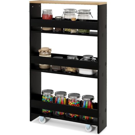 GOPLUS Scaffale a Nicchia con Ruote, Carrello a Scaffale a 4 Livelli con Maniglia, Carrellino Slim Stretto Salvaspazio per Cucina, Bagno, Lavanderia, 47,5 x 13 x 80,5 cm (Nero)