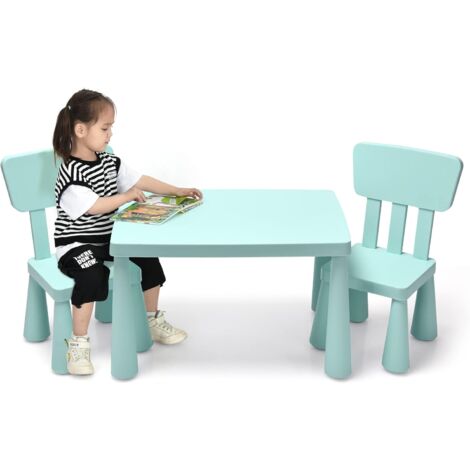 GOPLUS Set Tavolo e Sedie Bambini, un Tavolo e 2 Sedie di Plastica, per Mangiare, Leggere, Dipingere, Adatto a Bambini 1-7 Anni (Verde)